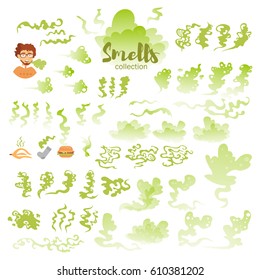 Set with bad smells. Isolated art on white background. Vector. Flat. Green