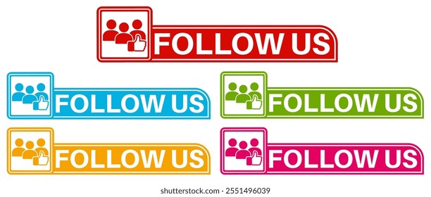 set badge banner follow us icon. thumb up like sign design vector illustration