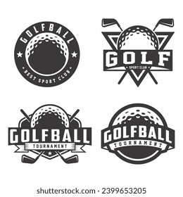 Set badge emblem Golf club, golf tournament logo, crossed golf sticks and golf ball
