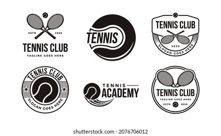 Set of badge emblem Tennis club, tournament, tennis logo design, tennis racket and ball vector on white background