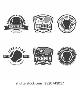 Set of badge emblem Tennis club, tournament, tennis logo design, Tennis racket and ball vector on white background