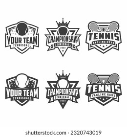 Set of badge emblem Tennis club, tournament, tennis logo design, Tennis racket and ball vector on white background