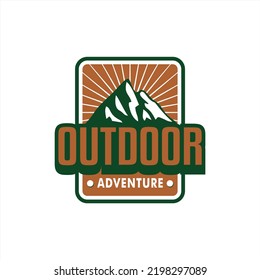 set of badge emblems and logo patches, camping, outdoor adventure, with silhouettes of forest, tent, mountain, bonfire in vintage retro style. illustration logo