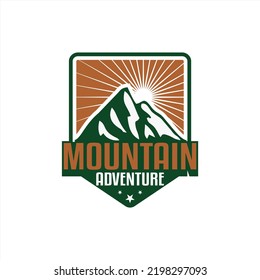 set of badge emblems and logo patches, camping, outdoor adventure, with silhouettes of forest, tent, mountain, bonfire in vintage retro style. illustration logo