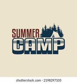 set of badge emblems and logo patches, camping, outdoor adventure, with silhouettes of forest, tent, mountain, bonfire in vintage retro style. illustration logo