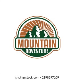 set of badge emblems and logo patches, camping, outdoor adventure, with silhouettes of forest, tent, mountain, bonfire in vintage retro style. illustration logo