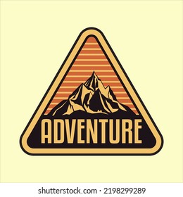 set of badge emblems and logo patches, camping, outdoor adventure, with silhouettes of forest, tent, mountain, bonfire in vintage retro style. illustration logo