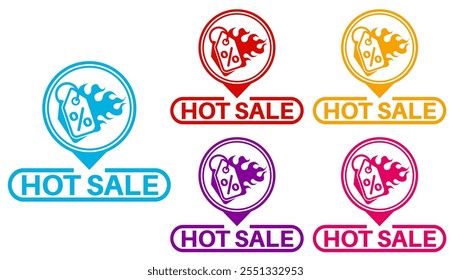 set badge hot Sale icon. sale discount fire sign banner template labels design vector illustration