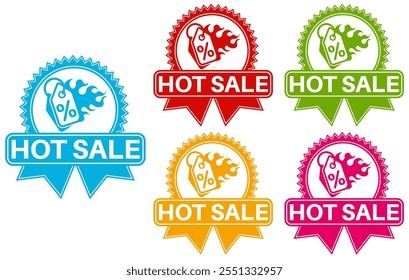 set badge hot Sale icon. sale discount fire sign banner template labels design vector illustration