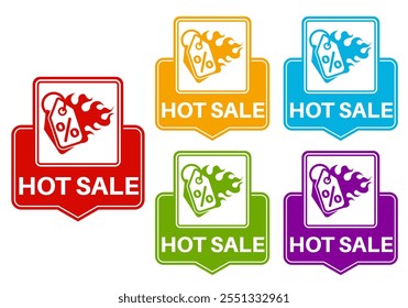 set badge hot Sale icon. sale discount fire sign banner template labels design vector illustration