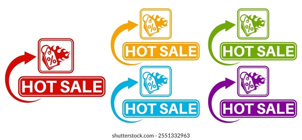 set badge hot Sale icon. sale discount fire sign banner template labels design vector illustration