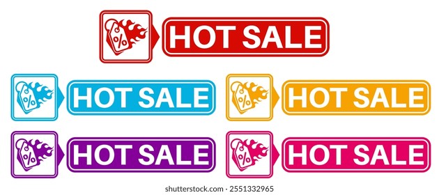 set badge hot Sale icon. sale discount fire sign banner template labels design vector illustration