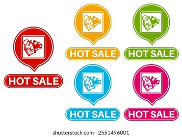 set badge hot Sale icon. sale discount fire sign banner template labels design vector illustration