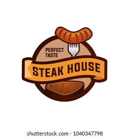 Set of badge, label, logo, icons design templates for meat store, grill menu. Steak Restaurant, House in White Background