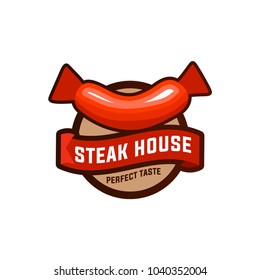 Set of badge, label, logo, icons design templates for meat store, Sausage Store, grill menu, and Steak House, Restaurant Logo in White Isolated