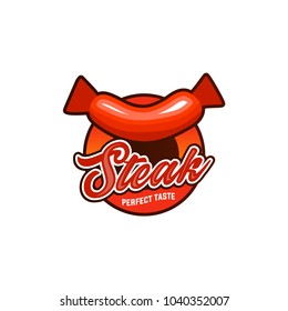 Set of badge, label, logo, icons design templates for meat store, Sausage Store, grill menu, and Steak House, Restaurant Logo in White Isolated