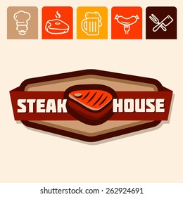 Set of badge, label, logo, icons design templates for meat store, grill menu