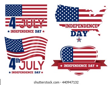 Set badge and labels isolated on white background for Independence Day. Happy Independence Day greeting card. Independence Day design. Vector illustration