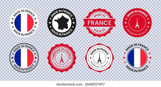 Set of badge made in France label icon emblem isolated on transparent background
