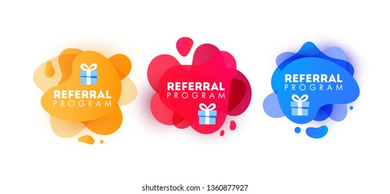 Set of Badge with megaphone icon and speech bubbles. Refer a friend