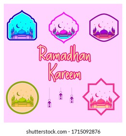 Set Badge Of Mosque Ramadhan Kareem On Isolated Background. Islamic Vector Design.