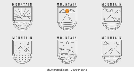 set of badge mountain line art logo simple vector illustration template icon graphic design