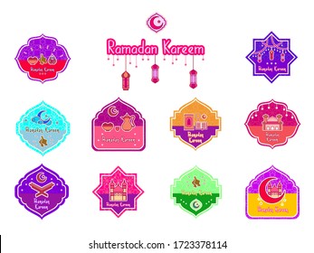 Set Badge of Ramadan Kareem on isolated background. Islamic vector design.