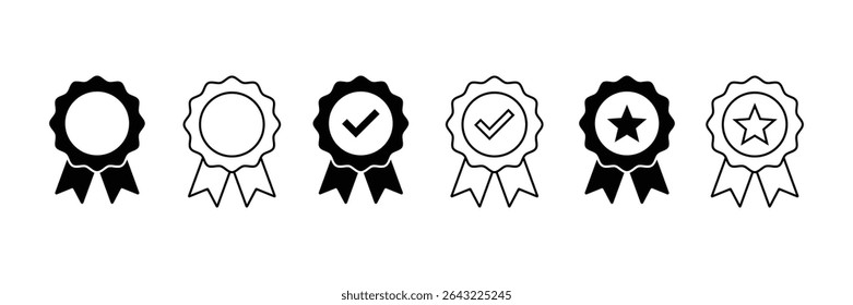 Set of Badge with ribbon icon collection. Badges with star, Tick mark symbol.
