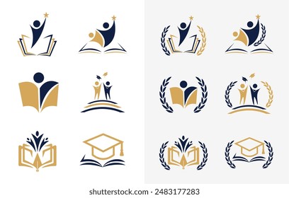 Set of Badge school logo design. University academy college education institute emblem