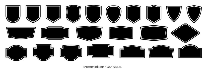 Set of Badge templates in vintage style. Black patch silhouettes. Police badge, shield, labels. Isolated on white background