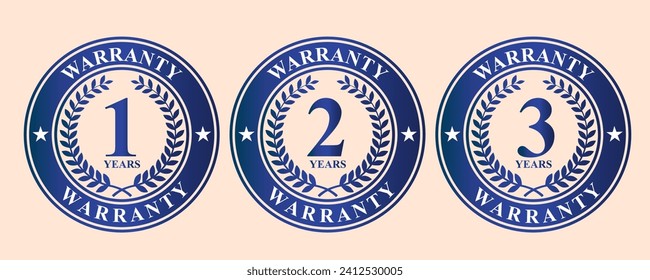 Set badge Warranty blue 1, 2, 3 years 