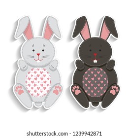 Set of badges with applique cute rabbits. Best design for stickers, embroidery patches. Vector illustration