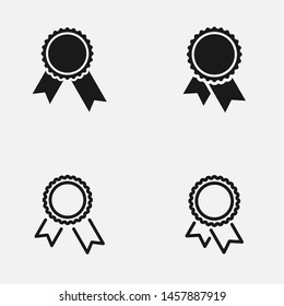 Set of badges and awards with ribbons black and white flat vector icons.