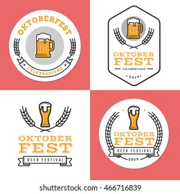 Juego de insignias, banner, etiquetas y logo para el festival de la cerveza alemana. Diseño sencillo y mínimo. Ilustración vectorial.