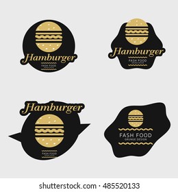 Set of badges, banner, labels and logo for hamburger, burger shop. Simple and minimal design. Vector illustration