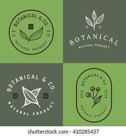 Set of badges, banner, labels and logos for botanical natural product, shop. Leaf logo, flower logo. Vector illustration.