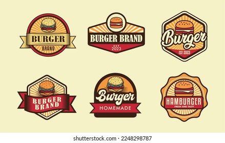 Set von Abzeichen, Bannern, Etiketten und Logos für Hamburger, Hamburger-Shop. Einfaches und minimalistisches Design. Vektorgrafik