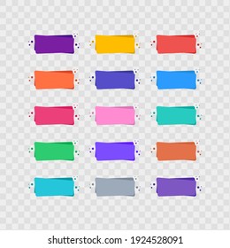 Set of badges, banners or labels for your text different colored on transparent background. Vector flat illustration. Elements for design. Collection.