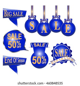 Set of badges, blue label, vector sale tag illustration