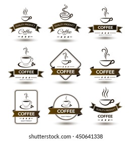 set of badges coffee cup drink on white