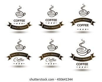 set of badges coffee cup drink on white