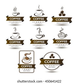 set of badges coffee cup drink on white