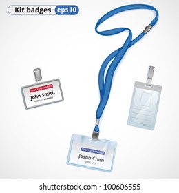 A set of badges in different mounts, and the latch clip.