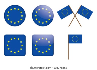 Set Of Badges With European Union Flag Vector Illustration