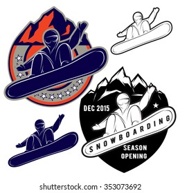 set of badges for extreme sports snowboarding