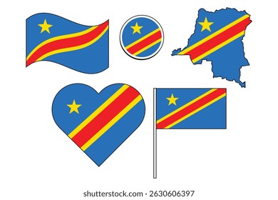Satz von Abzeichen mit Flagge der Demokratischen Republik Kongo, Vektorgrafik