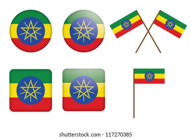 set of badges with flag of Ethiopia vector illustration