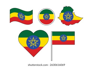 set of badges with flag of Ethiopia vector illustration