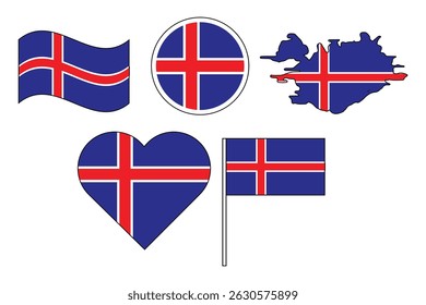set of badges with flag of Iceland vector illustration