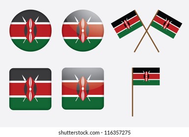 set of badges with flag of Kenya vector illustration